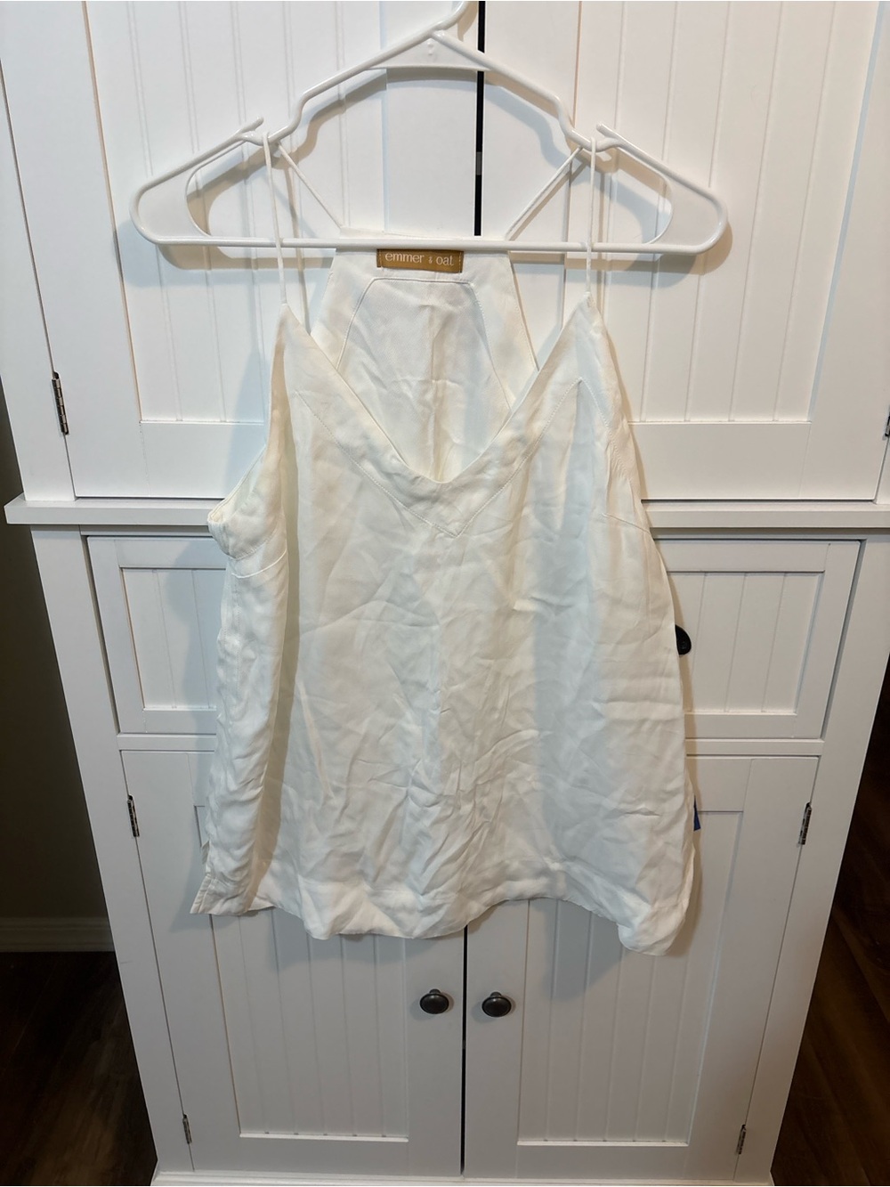 Emmer & Oat White Cowl Neck Cami Tank Top Large Boho Coastal